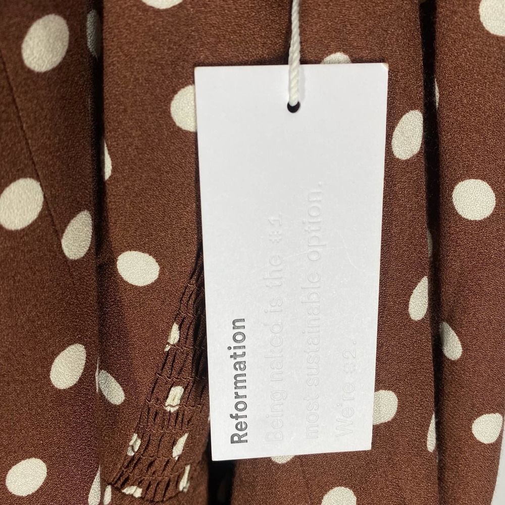 Reformation Mochi Polka Dot Long Sleeve Mini Dress Brown White Size 22 NWT - Picture 7 of 8